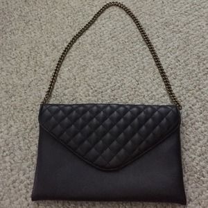 JCREW BLACK LEATHER ENVELOPE CLUTCH PURSE CHAIN JCREW BLACK LEATHER ENVELOPE CLUTCH PURSE CHAIN