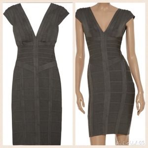Herve Leger Shadow V-Neck Bandage Dress Herve Leger Shadow V-Neck Bandage Dress