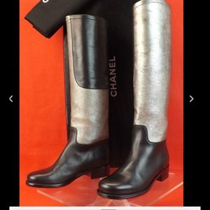 CHANEL SILVER/BLACK RIDING BOOTS CHANEL SILVER/BLACK RIDING BOOTS