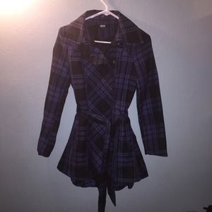 Asos Blue Plaid Belted Skater Coat Asos Blue Plaid Belted Skater Coat