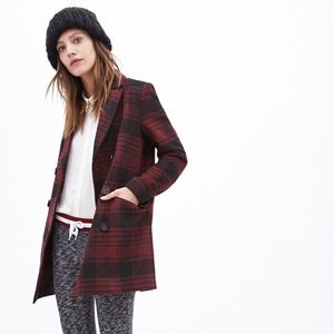 Forever 21 Outerwear - Forever 21 Red Plaid Pea Coat Forever 21 Outerwear - Forever 21 Red Plaid Pea Coat