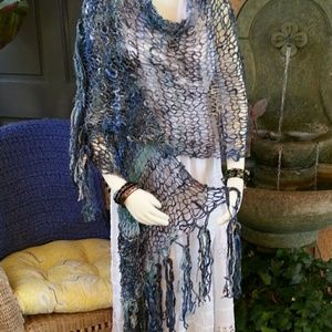 Mermaid Waters Hand Spun/Knit Shawl Shell-Adorned Mermaid Waters Hand Spun/Knit Shawl Shell-Adorned