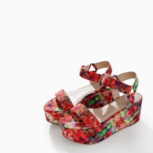 Zara Colorful Printed Ankle Strap Platform Wedges Zara Colorful Printed Ankle Strap Platform Wedges