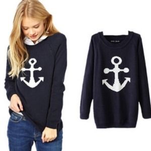 Wool Black & White Anchor Sweater size S Preppy Wool Black & White Anchor Sweater size S Preppy