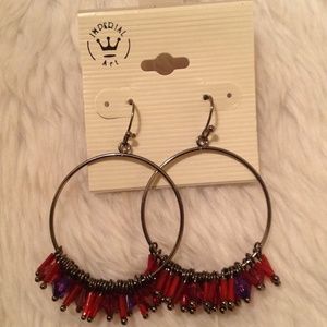 NWT-Hoop Earrings w/Red Beads NWT-Hoop Earrings w/Red Beads