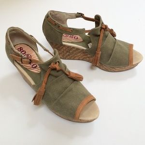 80%20 Washed Canvas & Leather Tassel Cork Wedges 80%20 Washed Canvas & Leather Tassel Cork Wedges