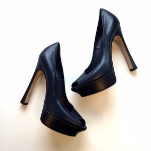 Yves Saint Laurent Shoes - 🎉HP🎉YSL Navy Leather Peep Toe Pumps Yves Saint Laurent Shoes - 🎉HP🎉YSL Navy Leather Peep Toe Pumps