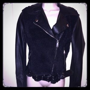 Black Motorcycle Biker Faux Fur Leather Jacket Black Motorcycle Biker Faux Fur Leather Jacket