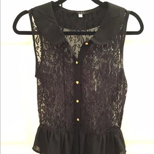 SOY Tops - SOY Black Lace Formal Top with Earrings SOY Tops - SOY Black Lace Formal Top with Earrings