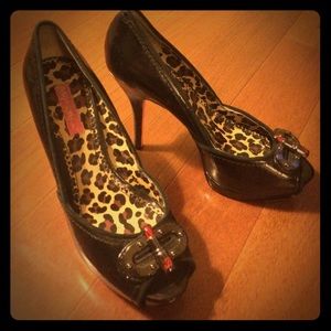 Betsey Johnson Kittia black leather peep toe heels Betsey Johnson Kittia black leather peep toe heels