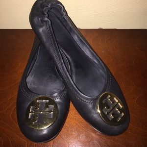 Tory Burch Reva Flats Black with Gold Tory Burch Reva Flats Black with Gold