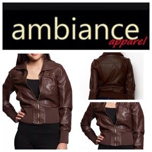 Ambiance Apparel Jackets & Blazers - Brown Leather Bomber Jacket Ambiance Apparel Jackets & Blazers - Brown Leather Bomber Jacket