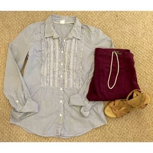 J. Crew Tops - J Crew Striped Button Down With Ruffles, size 10 J. Crew Tops - J Crew Striped Button Down With Ruffles, size 10