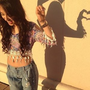 LF Tops - LF purple paisley fringe cutout top LF Tops - LF purple paisley fringe cutout top