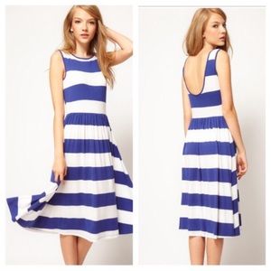 ASOS Dresses & Skirts - ASOS Blue & White Stripe Scoop Back Midi Dress ASOS Dresses & Skirts - ASOS Blue & White Stripe Scoop Back Midi Dress