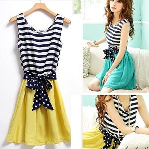 Dresses & Skirts - Striped turquoise dress polkadot summer white Dresses & Skirts - Striped turquoise dress polkadot summer white