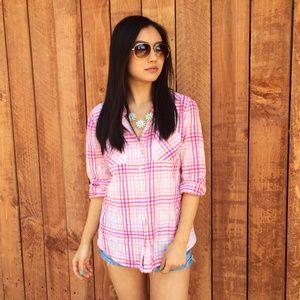 Merona Tops - Sale! Orange and Pink Plaid Shirt Merona Tops - Sale! Orange and Pink Plaid Shirt
