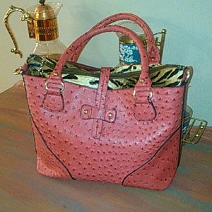 Hot Pink faux ostrich bag with tiger iPad insert Hot Pink faux ostrich bag with tiger iPad insert