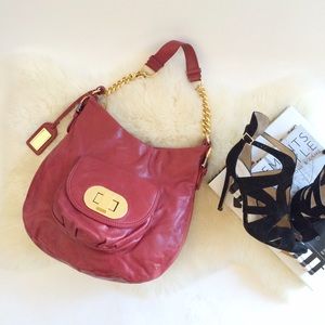 Badgley Mischka Handbags - Red Badgley Mischka Purse with Gold Chain Strap Badgley Mischka Handbags - Red Badgley Mischka Purse with Gold Chain Strap