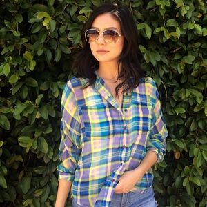 BDG Tops - Colorful Sheer Plaid Shirt BDG Tops - Colorful Sheer Plaid Shirt