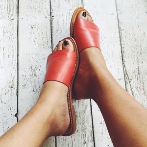 Urban Outfitters Shoes - BDG Red Leather Slides Urban Outfitters Shoes - BDG Red Leather Slides