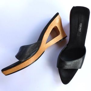 DKNY Shoes - DKNY vintage black leather wooden clogs sandal DKNY Shoes - DKNY vintage black leather wooden clogs sandal