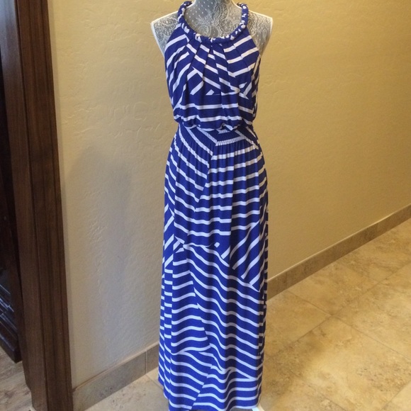 88 off Chico's Dresses & Skirts Chico's Blue Striped Maxi Dress from