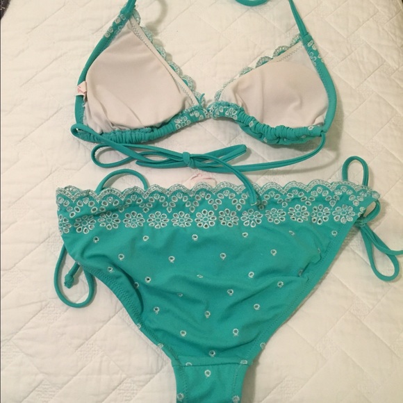 Swim Teal Bikini W White Flower Designs Poshmark