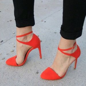 ZARA Orange Vamp Heels with Ankle Strap ZARA Orange Vamp Heels with Ankle Strap