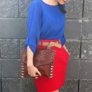 Mango Dresses & Skirts - Red skirt with Camel Belt Mango Dresses & Skirts - Red skirt with Camel Belt