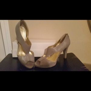 J Crew Grey leather platform peep toe booties J Crew Grey leather platform peep toe booties
