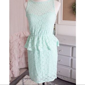 Everly Dresses & Skirts - Mint Crochet Peplum Dress Everly Dresses & Skirts - Mint Crochet Peplum Dress