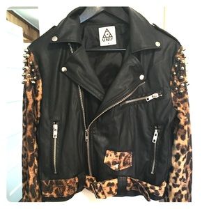 UNIF Jackets & Blazers - Unif Studded Leopard Biker Jacket UNIF Jackets & Blazers - Unif Studded Leopard Biker Jacket