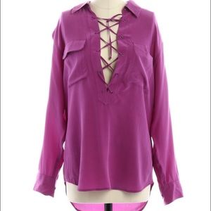 Equipment Tops - Final Equipment Knox Lace Up Blouse in Orchid XS Equipment Tops - Final Equipment Knox Lace Up Blouse in Orchid XS