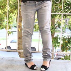 T Five Denim - T Five Denim Grey Destroyed Skinny Jeans T Five Denim - T Five Denim Grey Destroyed Skinny Jeans