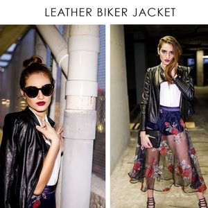 BLACK FAUX LEATHER BIKER JACKET BLACK FAUX LEATHER BIKER JACKET
