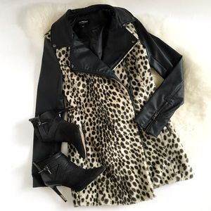 Jackets & Blazers - Cheetah Print Faux Fur Leather Sleeve Moto Coat Jackets & Blazers - Cheetah Print Faux Fur Leather Sleeve Moto Coat