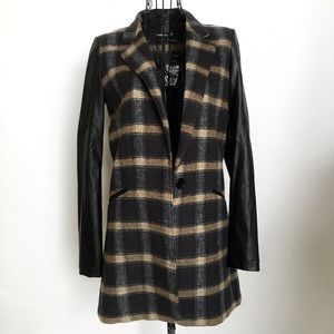 Jackets & Blazers - Plaid Longline Blazer Coat with Leather Sleeves Jackets & Blazers - Plaid Longline Blazer Coat with Leather Sleeves