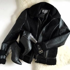Tinley Road Jackets & Blazers - Boucle Leather Sleeve Moto Jacket Tinley Road Jackets & Blazers - Boucle Leather Sleeve Moto Jacket