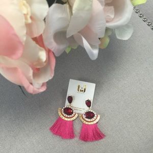 T&J Designs Jewelry - Glamorous Red & Pink Drop Tassel Earrings T&J Designs Jewelry - Glamorous Red & Pink Drop Tassel Earrings
