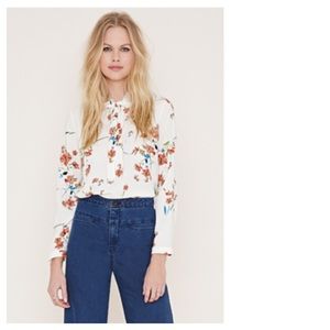 Forever 21 Tops - Cream & Red Tie-Neck Floral Blouse Forever 21 Tops - Cream & Red Tie-Neck Floral Blouse