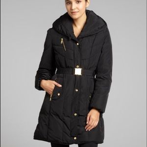 Cole Haan black quilted belted down coat Cole Haan black quilted belted down coat