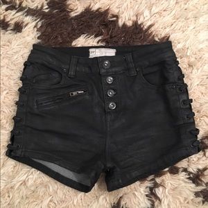 Free People Pants - Free People Black Waxed Denim Shorts size 25 Free People Pants - Free People Black Waxed Denim Shorts size 25