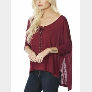 LF Stores Tops - NWT LF stores burgundy lace up boxy oversized top LF Stores Tops - NWT LF stores burgundy lace up boxy oversized top