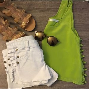LF Tops - LF Lime Green Crop Top with Cutout Rings LF Tops - LF Lime Green Crop Top with Cutout Rings