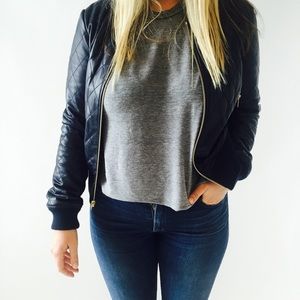 Theory Jackets & Blazers - Theory navy blue leather quilted bomber jacket Theory Jackets & Blazers - Theory navy blue leather quilted bomber jacket