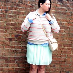 POL Sweaters - Tan Knit Sweater with Orange Stripes POL Sweaters - Tan Knit Sweater with Orange Stripes