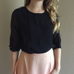 Tops - Black Chiffon Pleated Blouse Tops - Black Chiffon Pleated Blouse