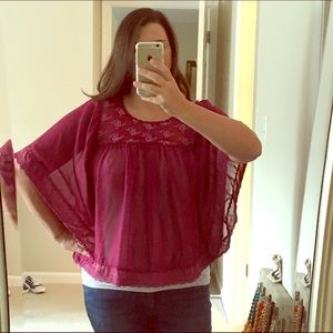 Prevett Tops - Poncho Style Raspberry Colored Blouse Prevett Tops - Poncho Style Raspberry Colored Blouse
