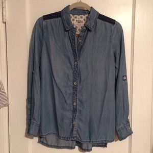 Anthropologie embroidered chambray button down Anthropologie embroidered chambray button down